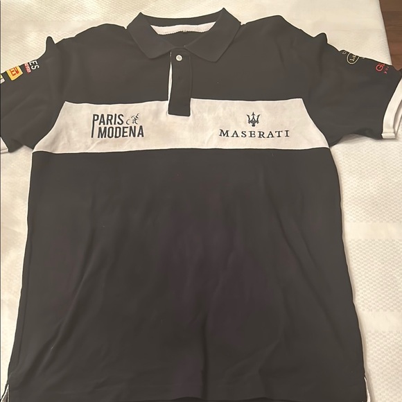 Black and White Polo Shirt with Horizontal Stripe - Picture 1 of 7